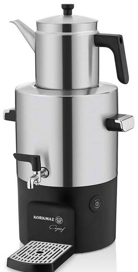 Korkmaz Samowar CAYSEF A841 Silber MATT 2 Liter + 5 Liter