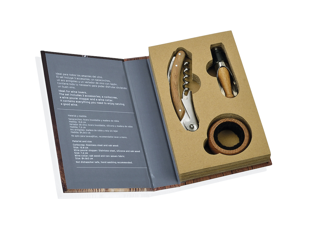 Wein Zubehör Weinflaschen 3er Geschenkset-Box 18x11x3cm Ausgießer, Tropfenfängermanschette, Korkenzi