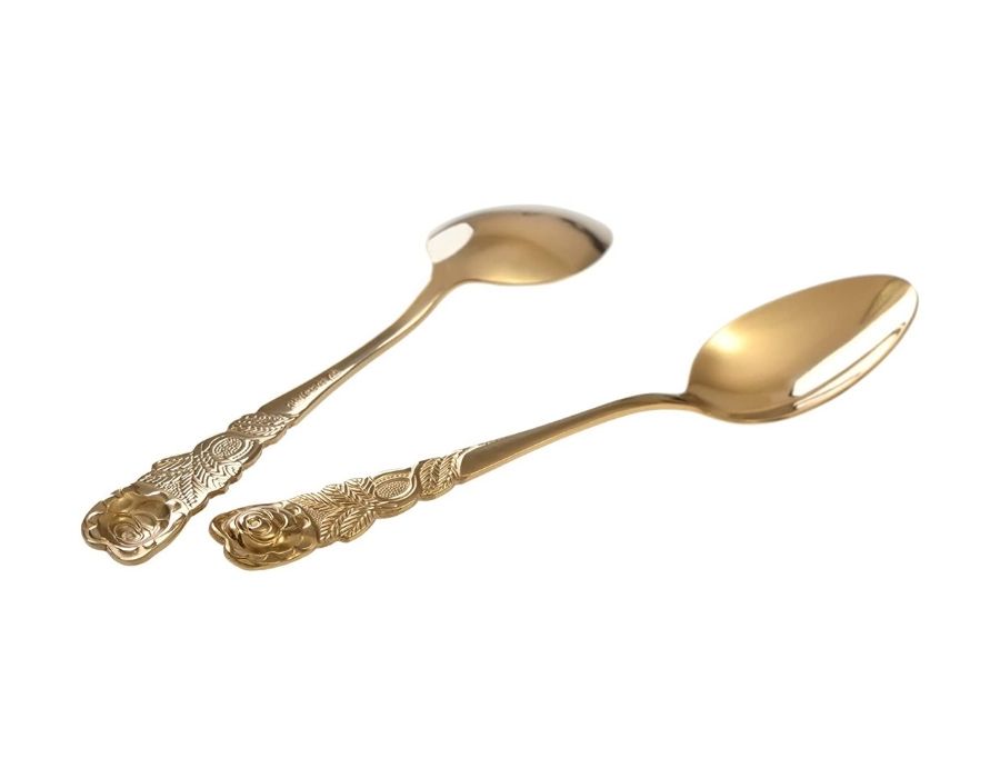 Teelöffel Kaffeelöffel 13 cm GOLD mit Rosendekor 6 Stück