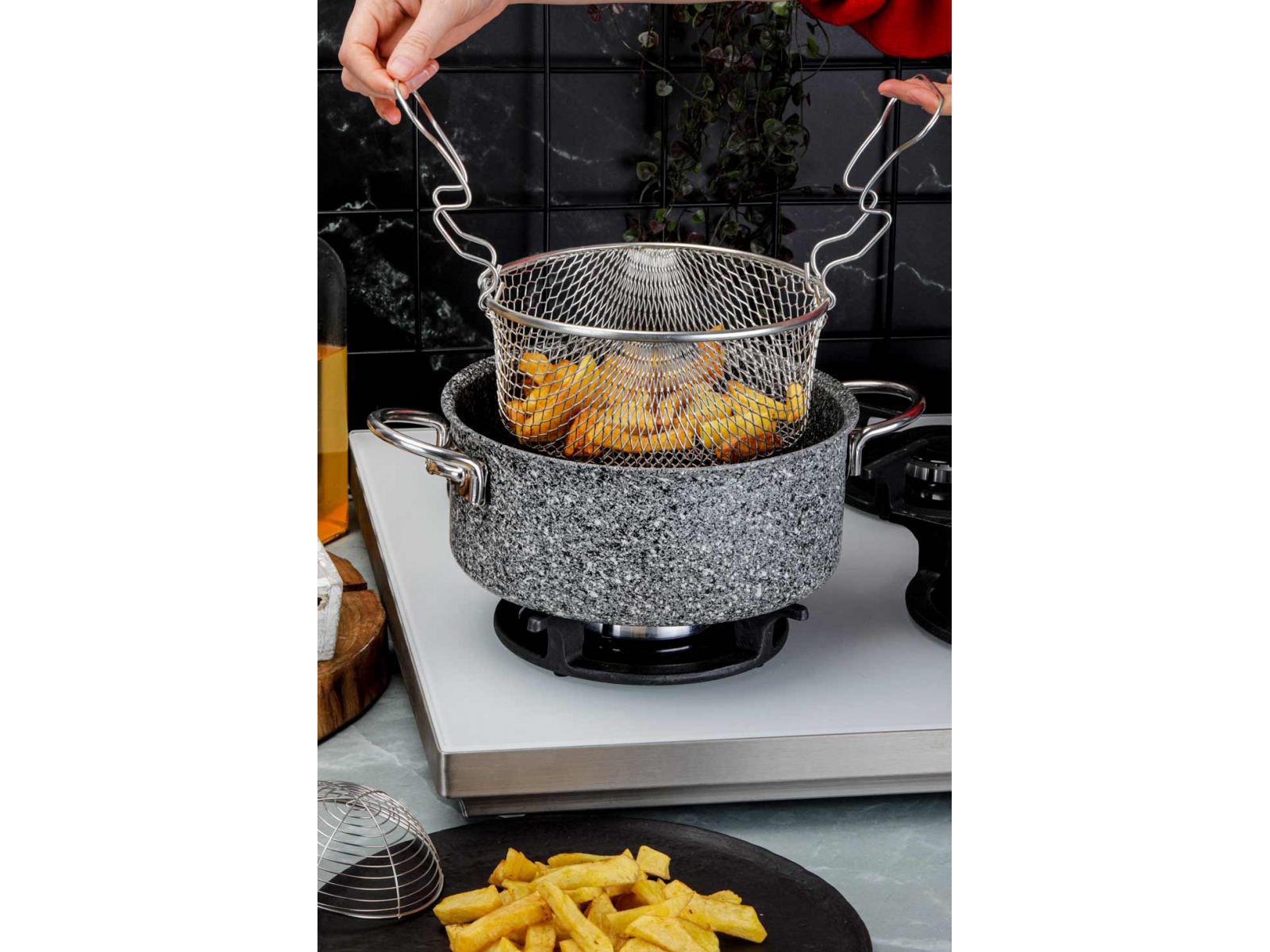 TAC Frittiertopf ULTRA GRANIT mit Siebeinsatz 3 Liter 9x22 cm