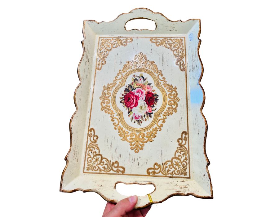 FUGURATO Vintagelook Serviertablett ROSE ca. 30x40 cm