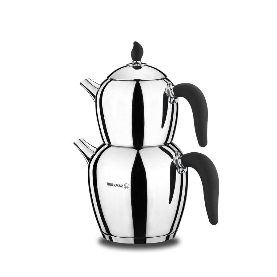 Korkmaz Türkische Teekanne SEHNAZ A214-01 Silber-Schwarz Induktion 1,1 L - 2,3 L