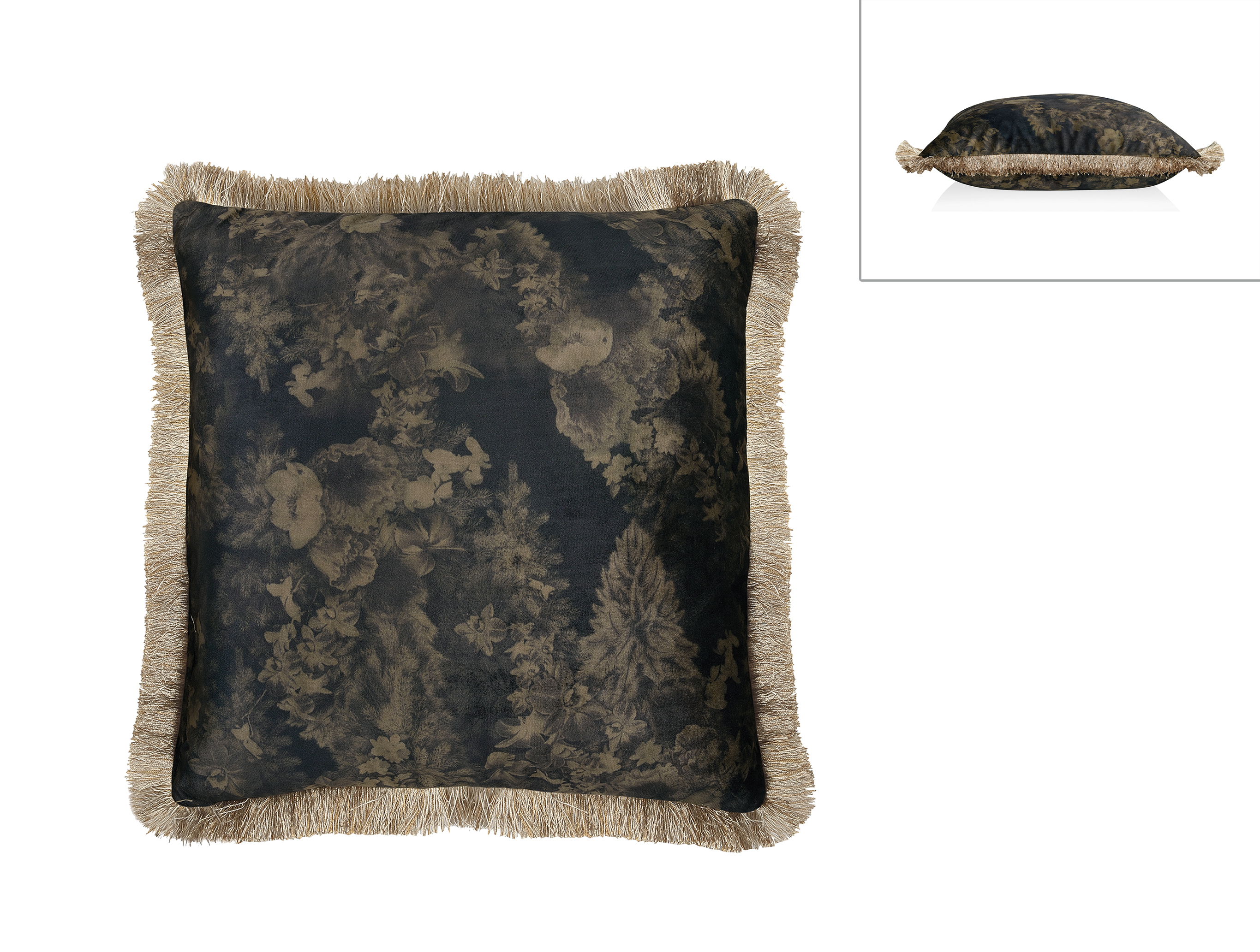 Dekokissen FLORAL VELVET Dunkelbraun Gold 45x45cm