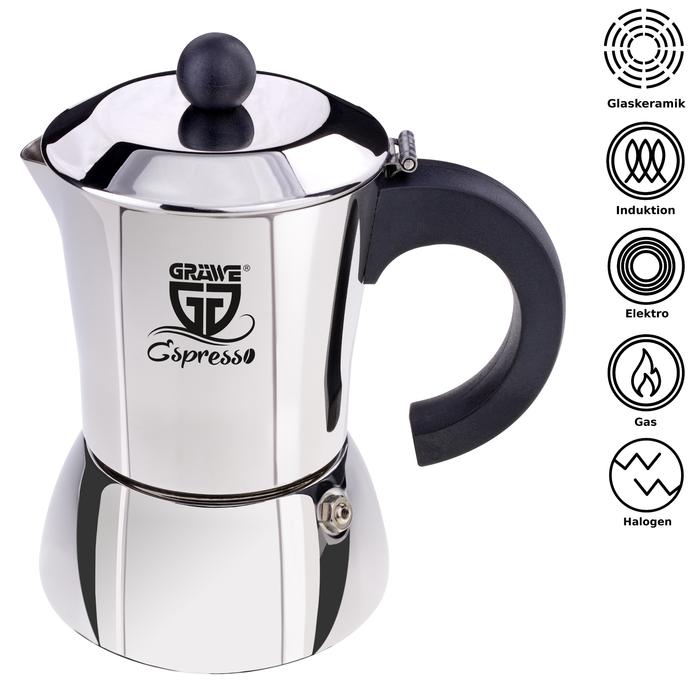 Espressokocher aus Edelstahl für 6 Tassen