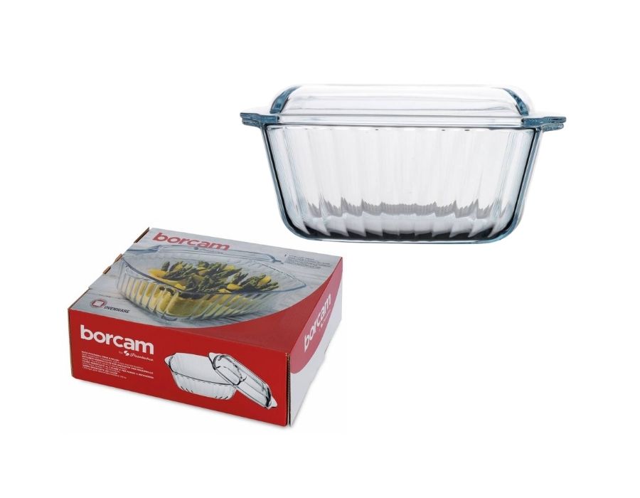 BORCAM 59049 Glas Auflaufform Topf mit Deckel 2,6 Liter