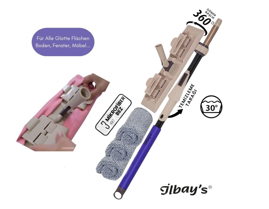 NEU Ilbays Mop Bodenwischer mit 3 Mikrofaser Bezügen