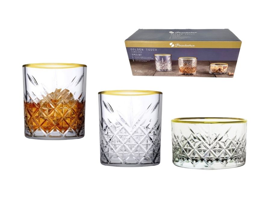 Pasabahce TIMELESS GOLD Gläser und Schale 3-teilig