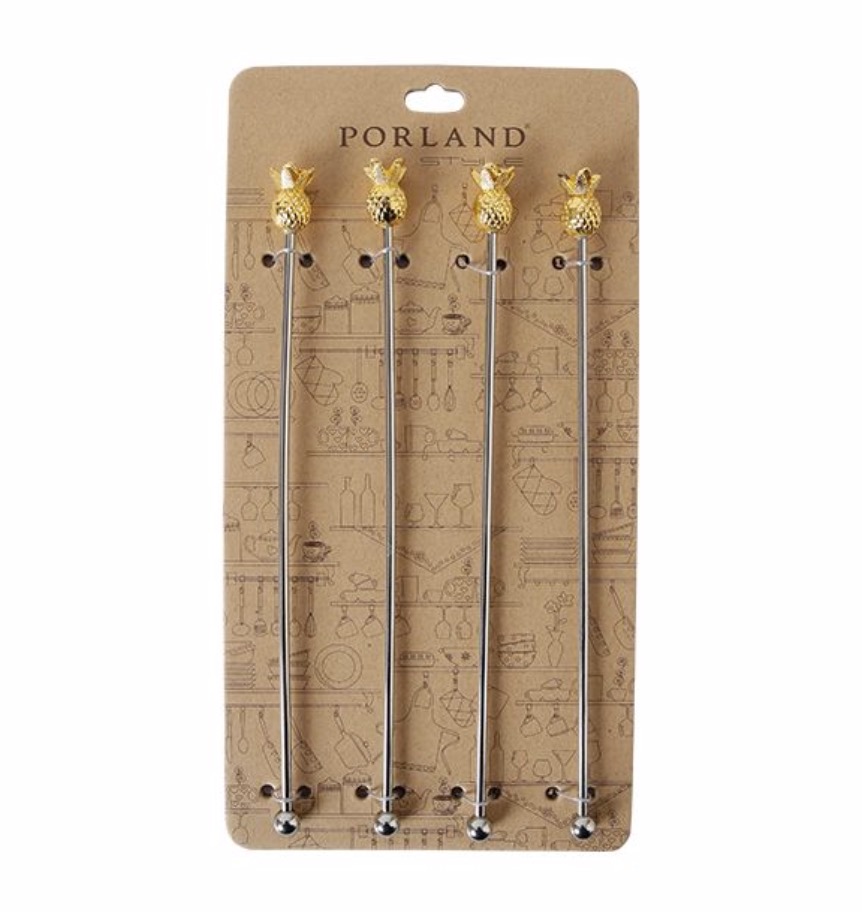 SHIRAZ Ananas Gold Rührstab Cocktailrührer 21cm Edelstahl 4er Set