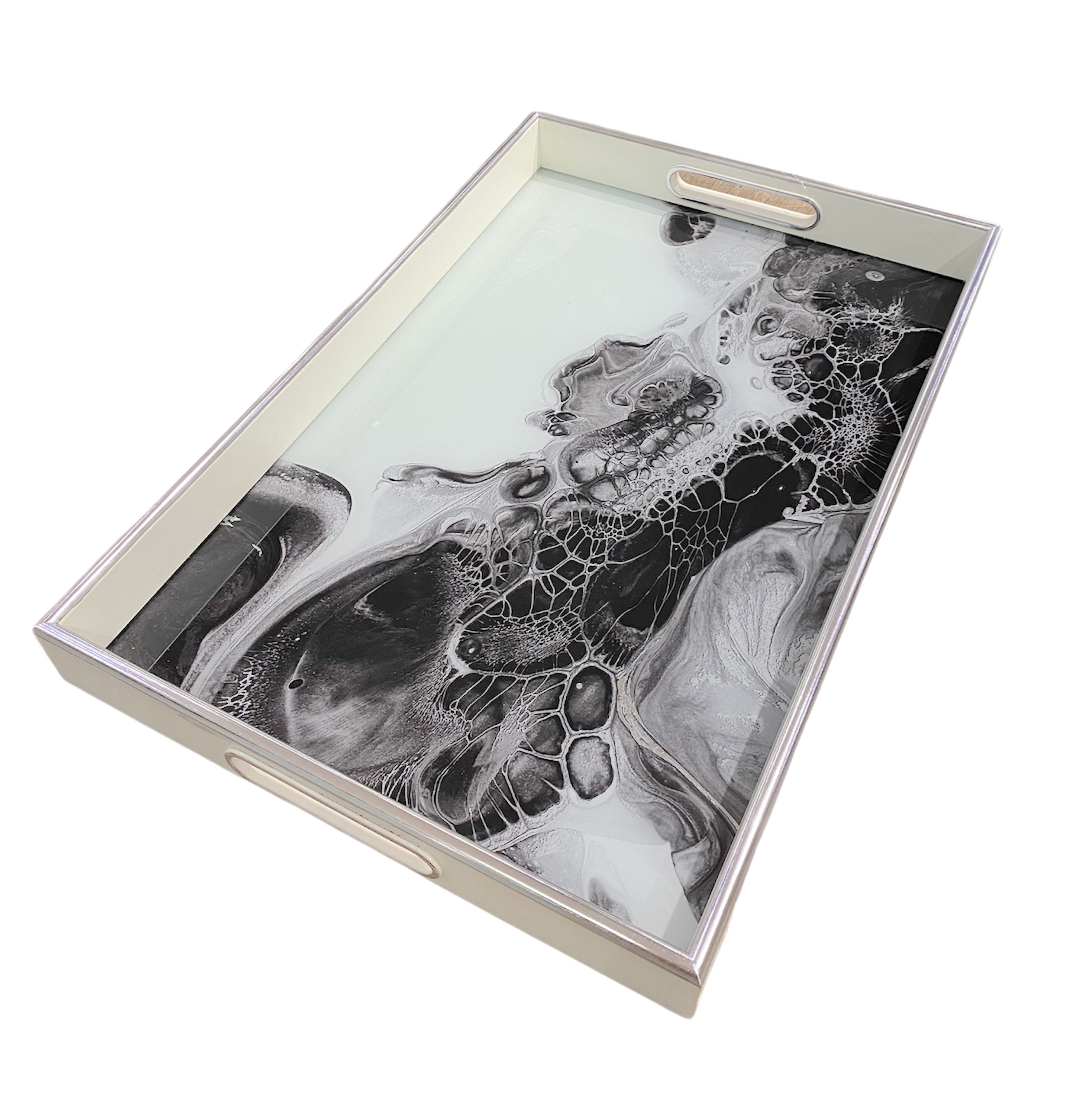 FUGURATO Deko Serviertablett Marmorlook 010 Schwarz-Silber Eckig 30x45cm