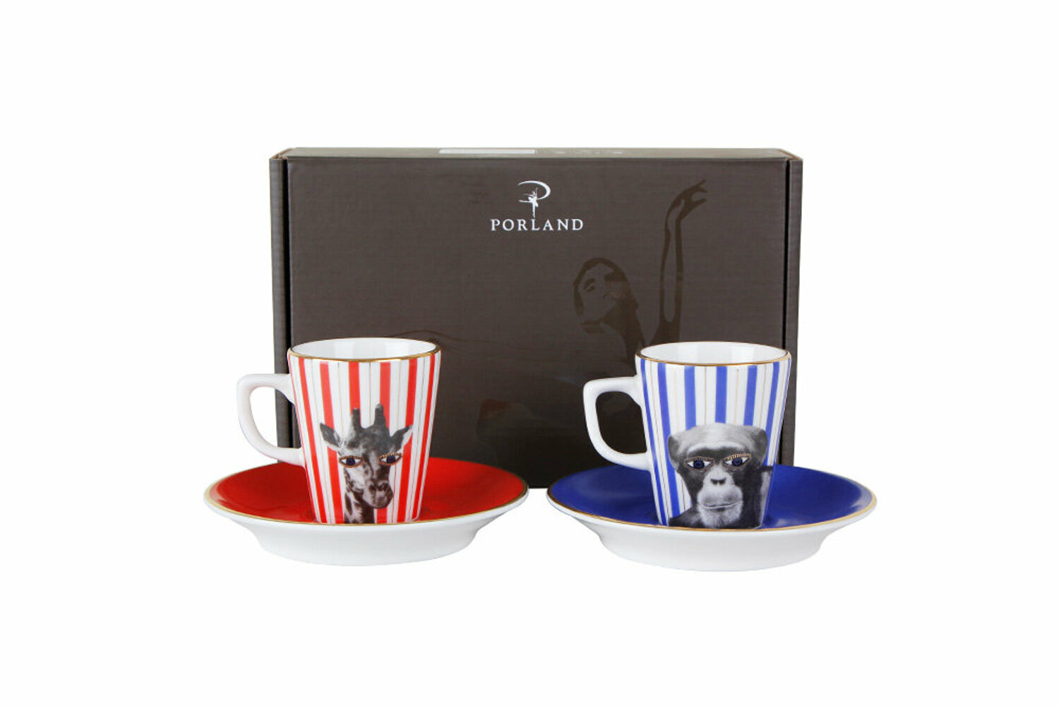 WILD LIFE Affe-Giraffe Design Kaffeetasen 4-teilig Porland