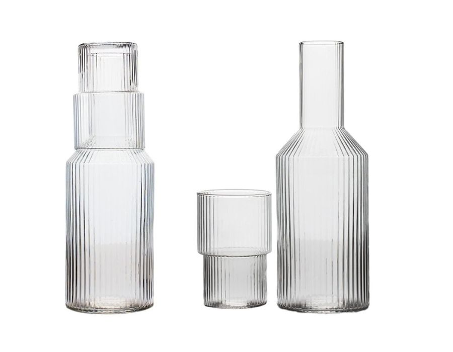 Jahan Bolor Stylische Glas Karaffe mit Glas 2-tlg. 900 ml 10x25 cm