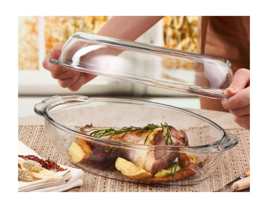 BORCAM 59022 Glas Auflaufform Hoch mit Glasdeckel 35x20x7 cm