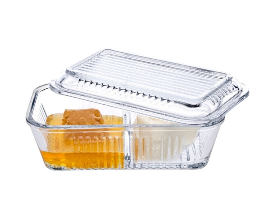 Pasabahce FRIGO STUDIO 96764 Geteilte Butter- und Honigdose mit Deckel