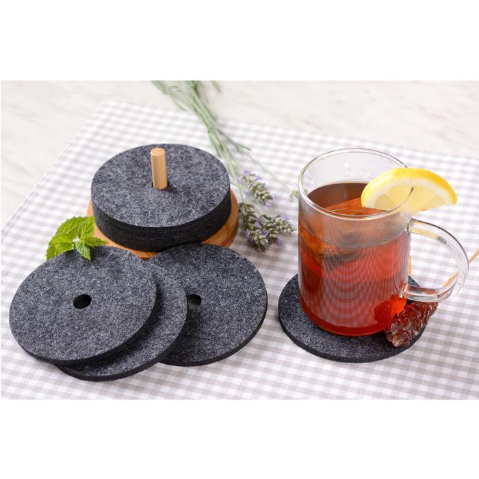 8 Glasuntersetzer mit Halter dunkelgrau