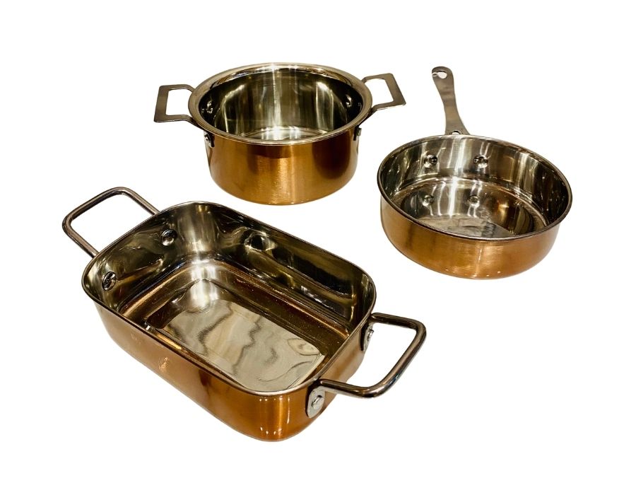 Kupferoptik Mini Serviertöpfe 3er Set aus Edelstahl