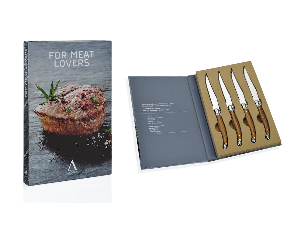 Steakmesser Geschenkset 4-teilig mit Holzgriffen 27x17x2cm