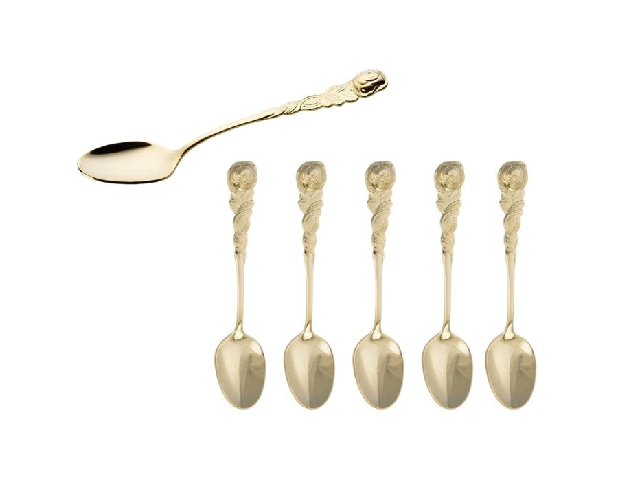 Teelöffel Espressolöffel 10 cm GOLD mit Rosendekor 6 Stück