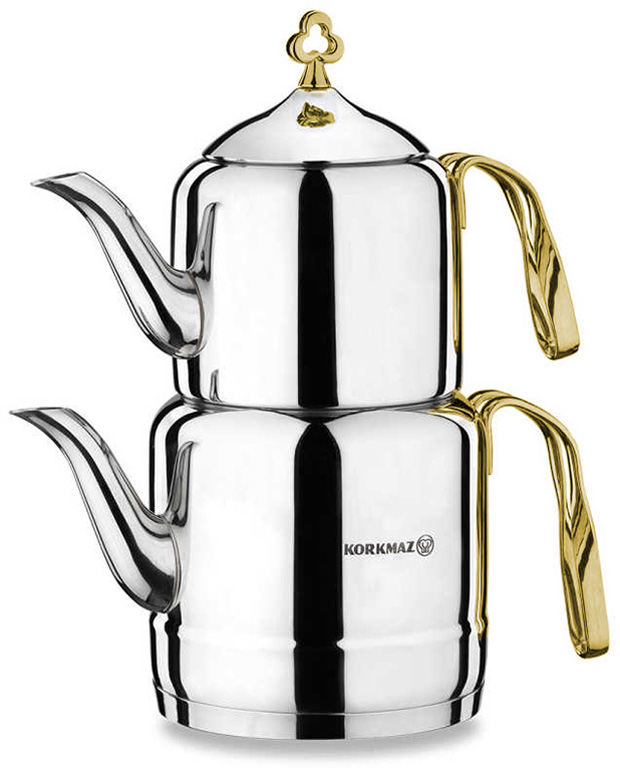 Korkmaz Teekanne CINTEMANI A212 Silber Gold Induktion