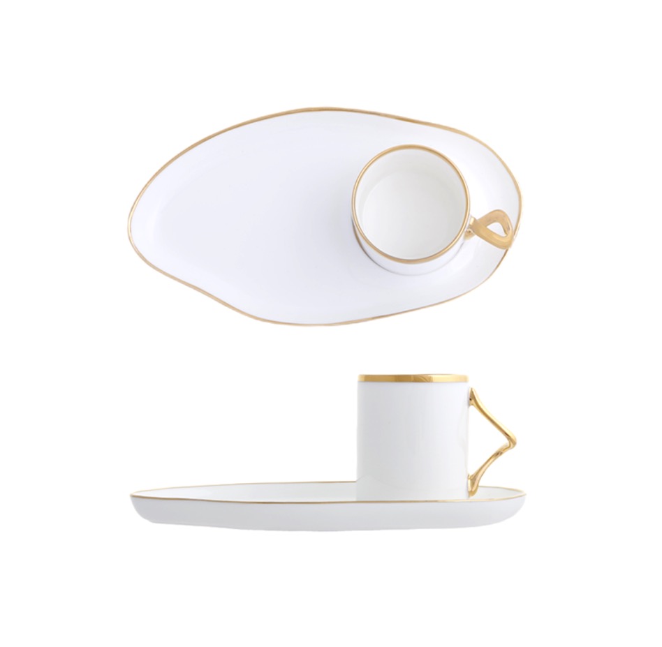 Porland LIMOGES Weiß-Gold Premium Mokkatassen Set 80 ml 4-teilig