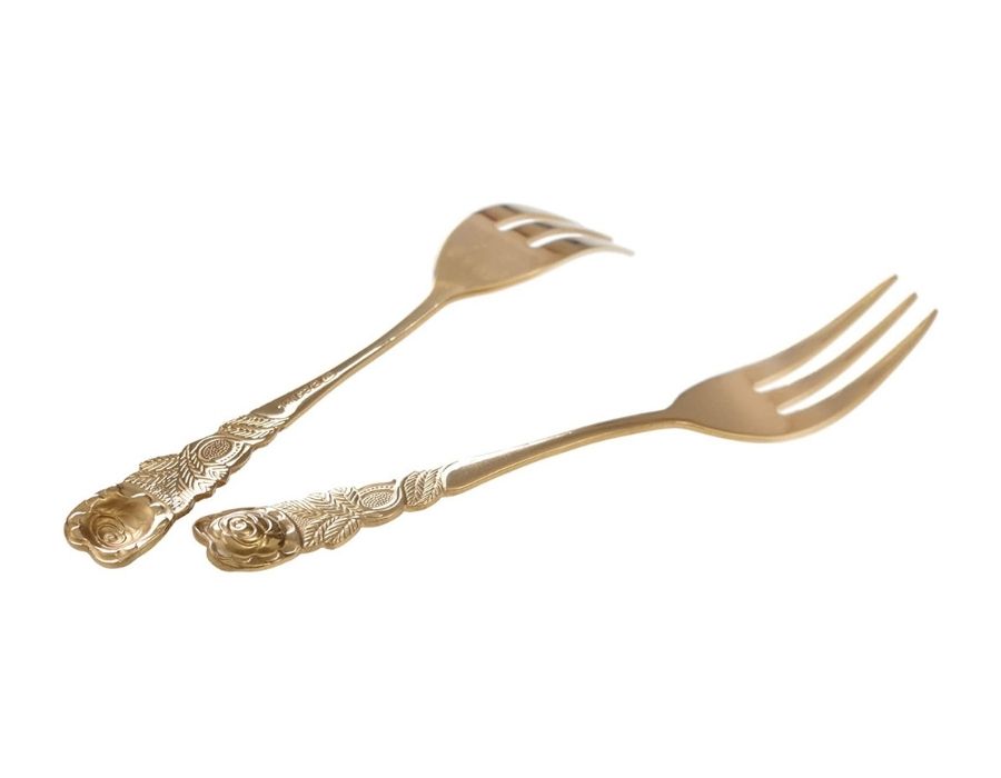 Premium Kuchengabel GOLD mit Rosendekor 6 Stück