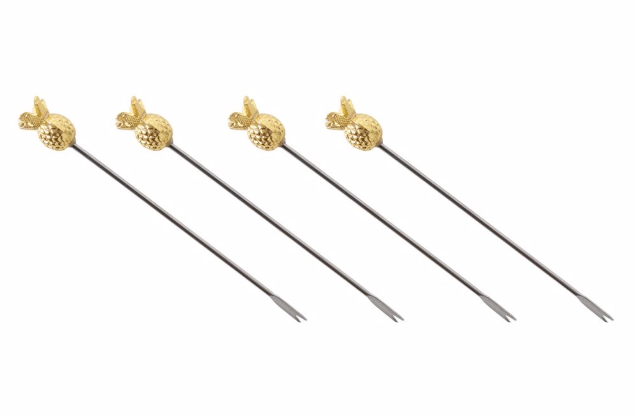 SHIRAZ Ananas Gold Partypicker Fingerfood-Spieße 4er Set