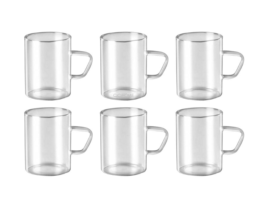 Mulex Dünne Teegläser Kaffeegläser mit Henkel 6er Set