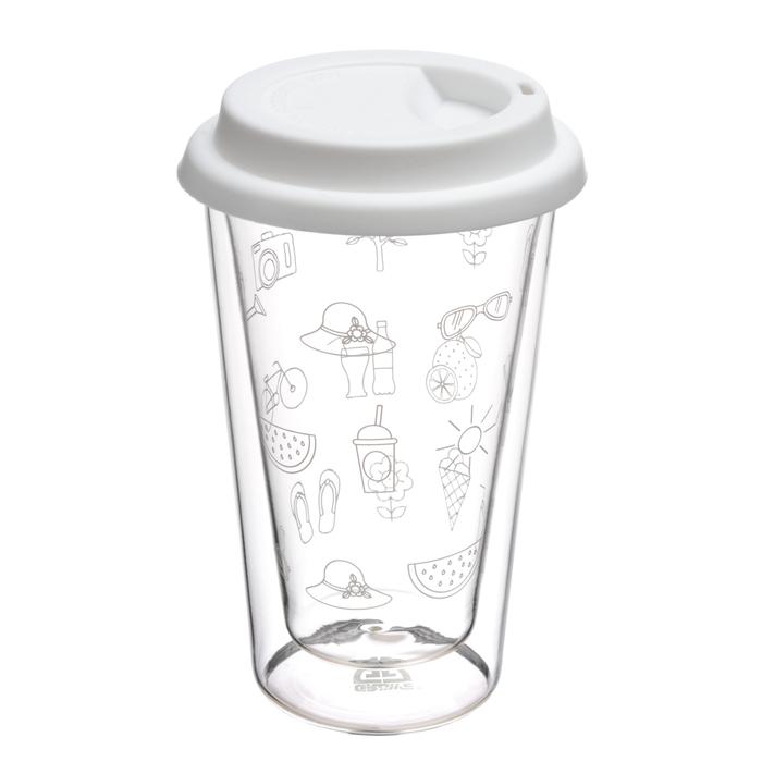 Doppelwandige Thermobecher mit Silikon-Deckel, 300 ml