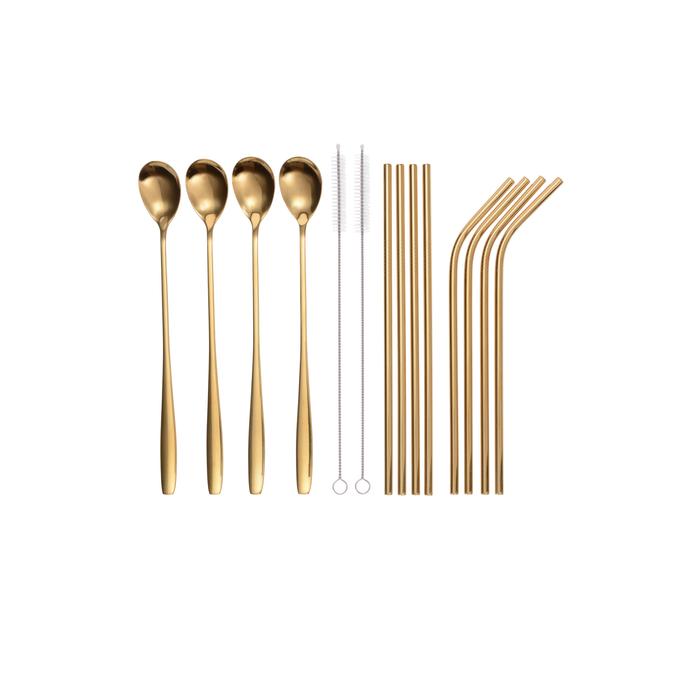 Trinkhalm Set aus Edelstahl, 14-teilig, GOLD